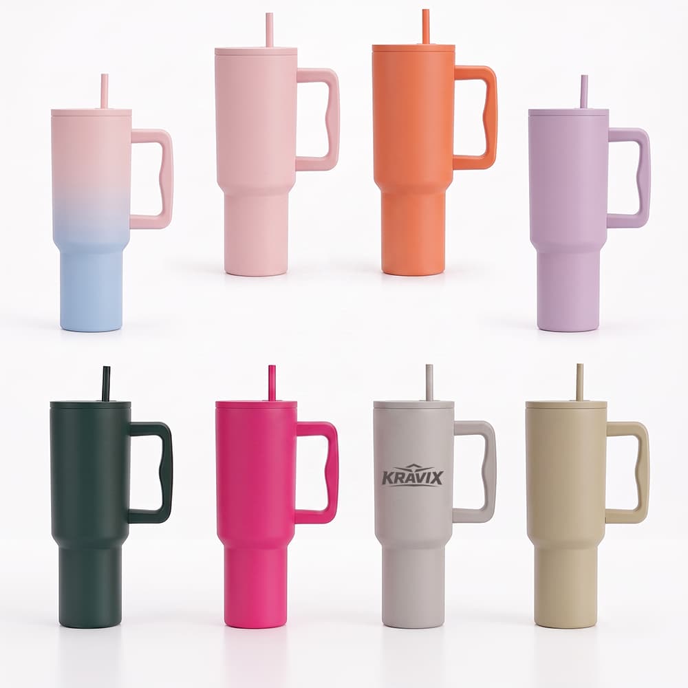 40 oz Double Wall Stainless Steel Tumbler w/ Straw