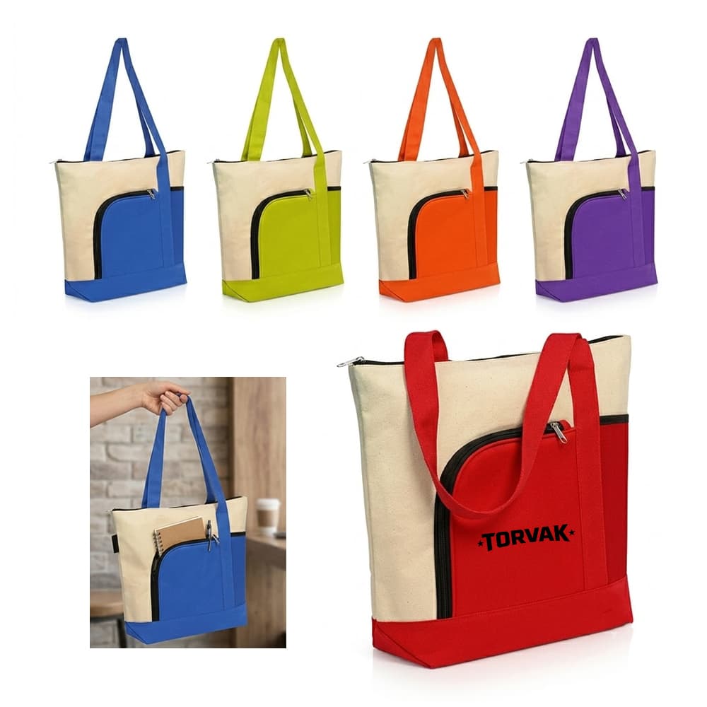 Zippered Shopper Canvas Tote Bag