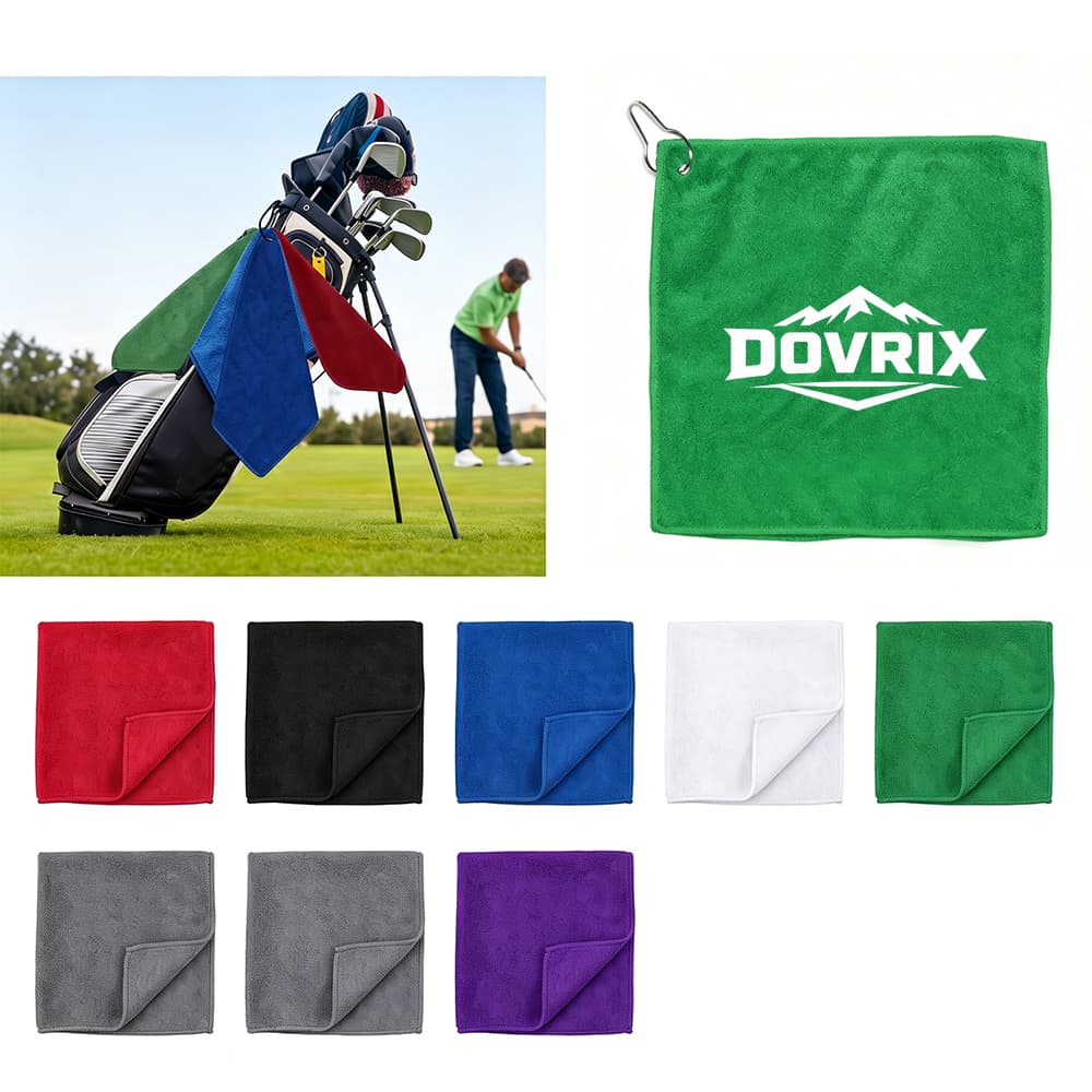Absorbent Golf Towel w/ Carabiner Clip - Custom Wholesale TOWELS SPORTS | Alogo Solutions