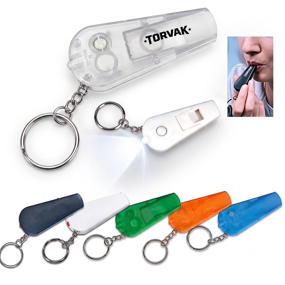 Key Chain Whistle w/ LED Light - Custom Wholesale KEY CHAINS WITH FLASHLIGHT AND/OR WHISTLE | Alogo Solutions