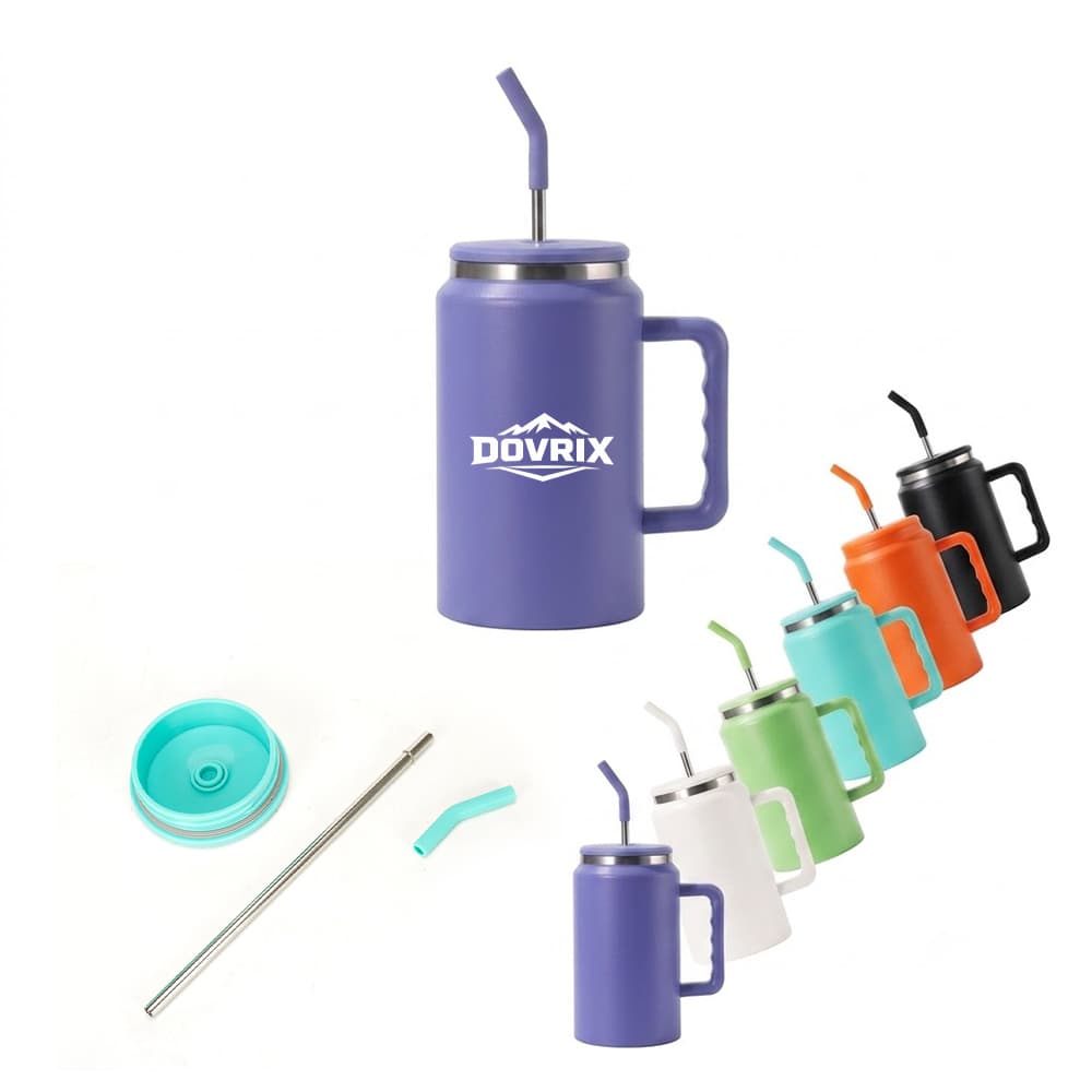 Lidded Stainless Steel Mug w/ Straw - Custom Wholesale TUMBLERS | Alogo Solutions