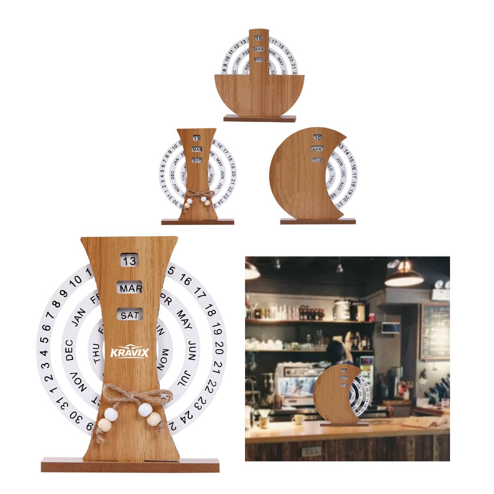 Perpetual Rotating Wood Desk Calendar - Custom Wholesale CALENDARS | Alogo Solutions