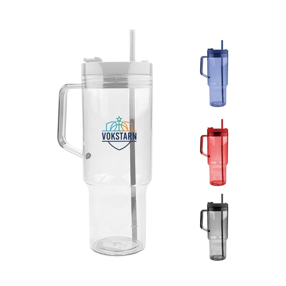 40 oz Transparent Beverage Tumbler w/ Straw Carrying Handle - Custom Wholesale TRAVEL MUGS/CUPS | Alogo Solutions